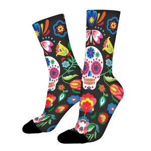 Sugar Skulls Women Printed Crew Socks Funny Funky Socks Soft Polyester Novelty Gifts for Artists Men - 1 of 1