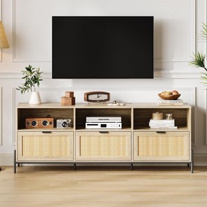 TV Stand for 75 inch TV, Entertainment Center with Storage, 65 Inch TV Console Table with 3 Drawers, Rattan Media Console Cabinet with Metal Legs - 1 of 4