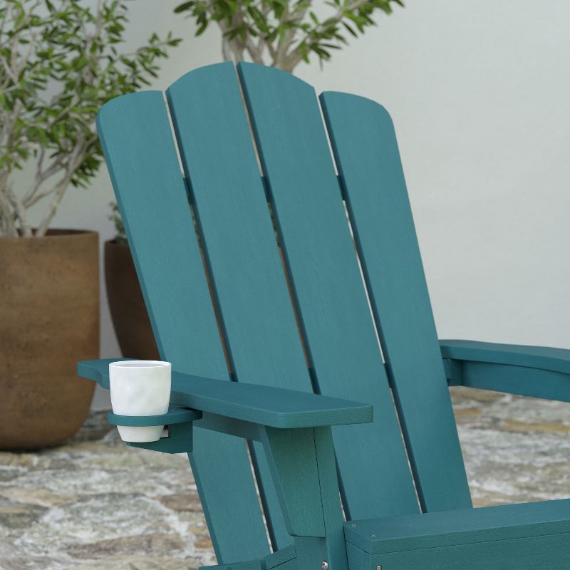 Merrick Lane Adirondack Chair with Cup Holder and Pull Out Ottoman, All-Weather HDPE Indoor/Outdoor Chair, 5 of 12