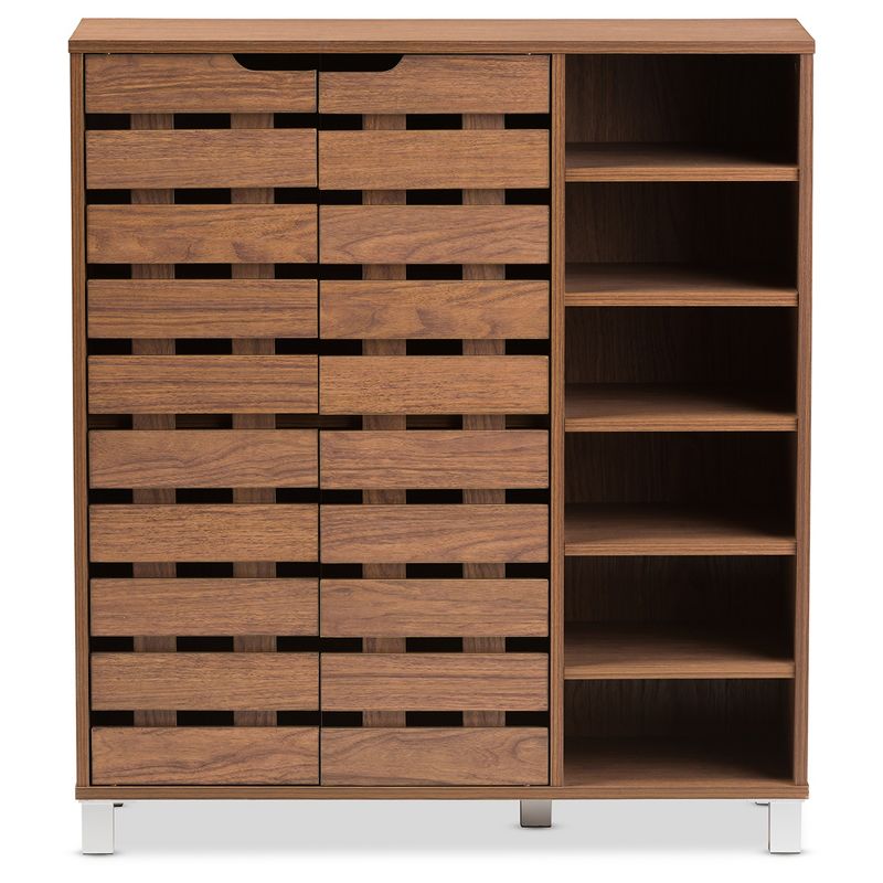Shirley Modern and Contemporary 2 - Door Shoe Cabinet with Open Shelves - Walnut Brown - Baxton Studio, 3 of 6
