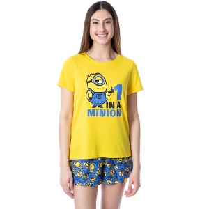 Despicable Me Womens' Minions 1 In A Minion Sleep Pajama Set Short Multicolored - 1 of 4
