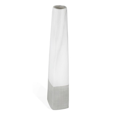 HomeRoots 32" White Faceted Geometric Tapered Ceramic Floor Vase