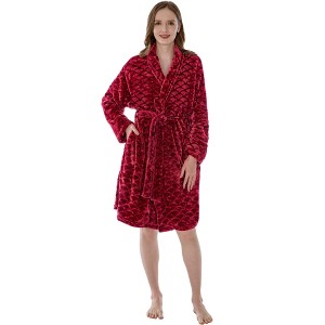 PAVILIA Short Robes for Women, Plush Soft Bathrobe Womens Lightweight, Fluffy Fuzzy Robe Knee Length, Shower Spa - 1 of 4