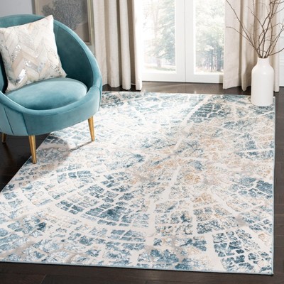 Blue Abstract Synthetic Stain-Resistant Rectangular Area Rug