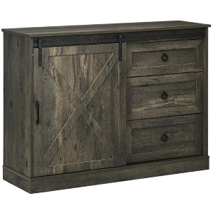 47.25" Farmhouse Style Sideboard Buffet Cabinet with MDF & Steel, Sliding Barn Door and 3 Drawers for Coffee Bar, Living Room or Dining Room - 1 of 4