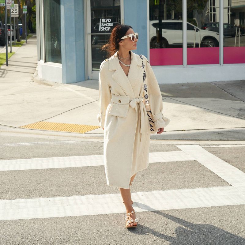Women's Boucle Frayed Edge Trench Coat - Future Collective™ with Jenny K. Lopez Cream, 4 of 9