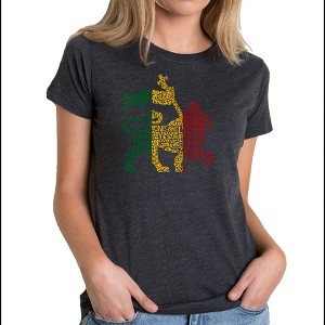 LA Pop Art Women's Premium Blend Word Art T-shirt - Rasta Lion - One Love - 1 of 4