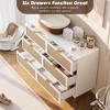 Zstar Bedroom Rattan Six Drawer Dresser, White - 4 of 4