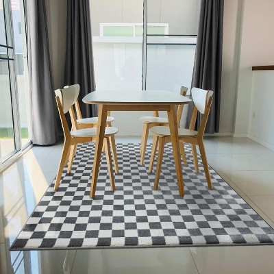 Gray and White Geometric Checkered 6' x 9' Synthetic Area Rug