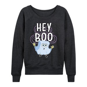 Women's - SpongeBob SquarePants - Hey Boo Lightweight French Terry Wide Neck Long Sleeve Shirt - 1 of 4
