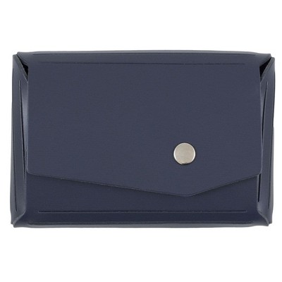 JAM Paper Italian Leather Business Card Holder Case with Angular Flap Navy Blue 233331744