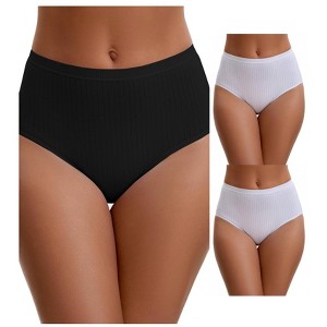 INSPIRE CHIC Women's Cotton High Waist Briefs Breathable Underwear, Available in Plus Size 3 Packs - 1 of 4