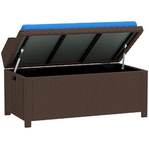 Aghana Digitals Blue Cushioned Outdoor PE Rattan Storage Bench with Aluminum Frame, 660 lbs - 1 of 4