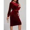 Women's Bodycon Pencil Dress Velvet Crewneck Formal Midi Dress Church Teacher Business Suiting Dresses with Belt - 2 of 4