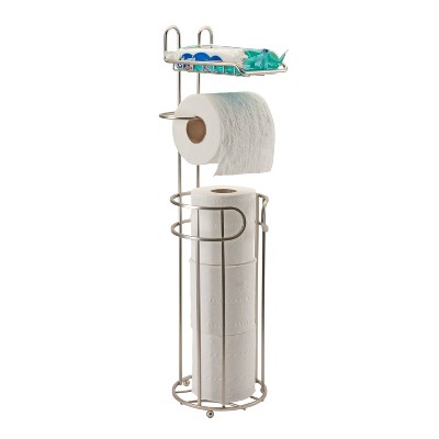 Satin Nickel Free Standing Toilet Paper Holder with Phone Shelf