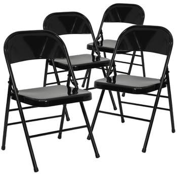 Emma and Oliver 4 Pack Triple Braced & Double Hinged Metal Folding Chair