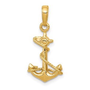 Black Bow Jewelry 14k Yellow Gold Anchor with Rope 3D Pendant - 1 of 4