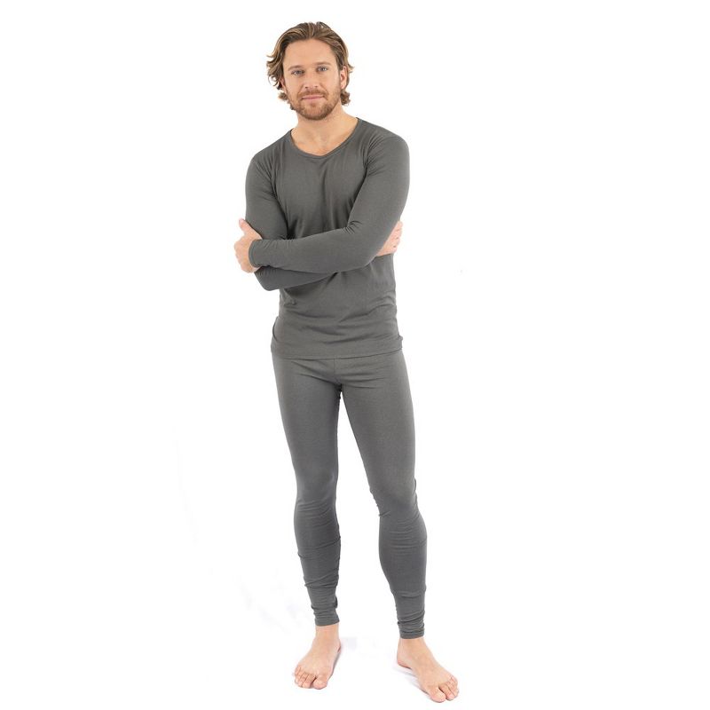 Leveret Mens Two Piece Neutral Solid Color Thermal Pajamas, 1 of 3