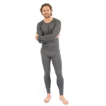 Leveret Mens Two Piece Neutral Solid Color Thermal Pajamas