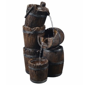 Teamson Home Outdoor Vintage 3-Tier Cascading Barrel Waterfall Fountain, Brown - 1 of 4