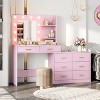 Acekool 61" Makeup Vanity Desk with Mirror, 8 Wide Drawers, 2-Tier Storage Shelves, Adjustable 3-Mode Mirror, Pink Vanity Table for Bedroom Dressing - 3 of 4