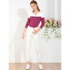 Allegra K Women's Casual Color Block Stretch Long Sleeves Split V-Neck T-Shirt - 3 of 4