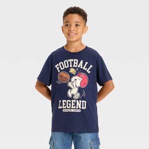 Boys' Peanuts Snoopy Football Legend Short Sleeve Graphic T-Shirt - Navy Blue - 1 of 4