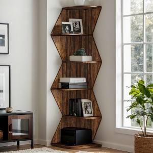 Hommoo 5-Tier Corner Bookshelf Brown - 1 of 4