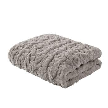 Embossed Cable Rabbit Ivory 50 in. 70 in. Plush Faux Fur Throw