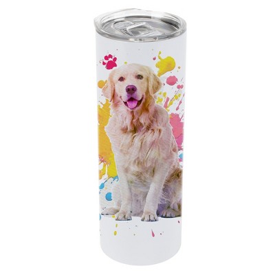 100 North 20 Ounce Stainless Steel On the Go Travel Tumbler With Push Top Lid, Golden Retriever Paint Splatter