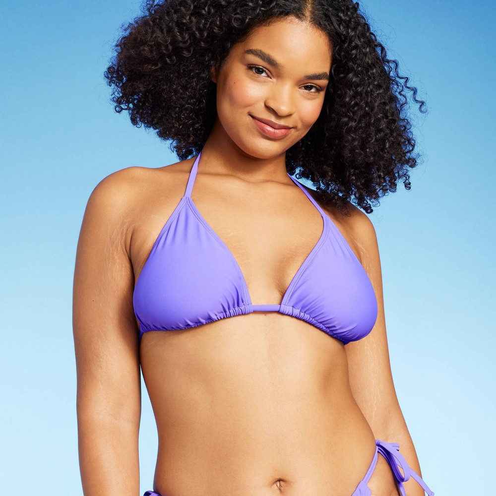 Photos - Swimwear Women'sTriangle Bikini Top - Wild Fable™ Purple M: Solid Hue, Stretchy, Op