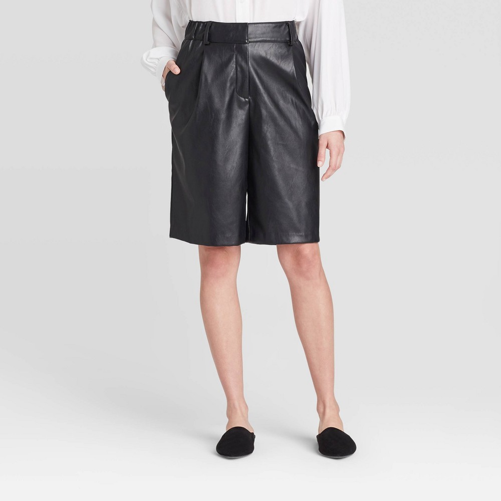 Women's Mid-Rise Wide Leg Faux Leather Shorts - Prologue Black S was $27.99 now $19.59 (30.0% off)