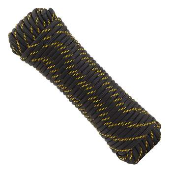 Built Industrial 1/2 inch Braided Rope, 100 ft Tie Down Utility Cord for Camping, Boat Docks, Trailers, Survival Skills, Black/Yellow