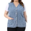 Agnes Orinda Women's Plus Size Sleeveless Denim Button Down V Neck Jean Vest - 2 of 4