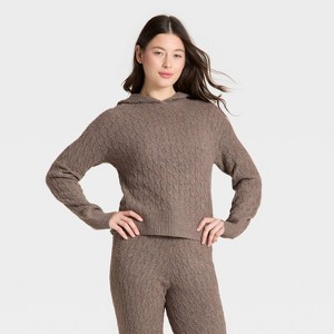 Women's Cashfeel Cable Knit Hooded Pullover Sweater - Auden™ - 1 of 3
