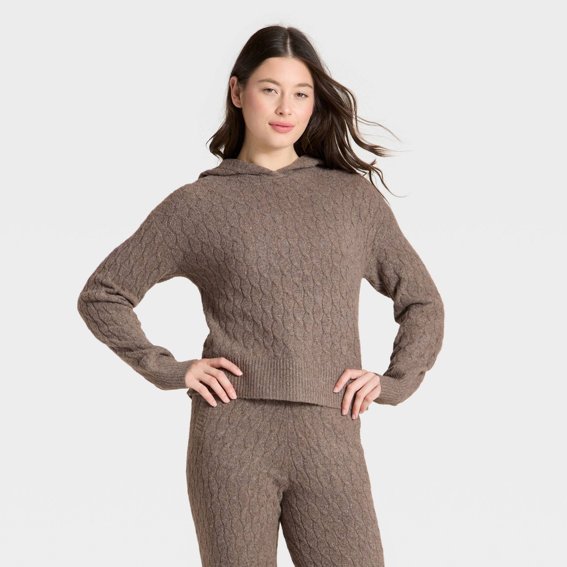 Women's Cashfeel Cable Knit Hooded Pullover Sweater - Auden™