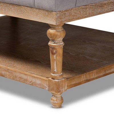Lindsey Grey Linen and Greywashed Wood Tufted Cocktail Ottoman