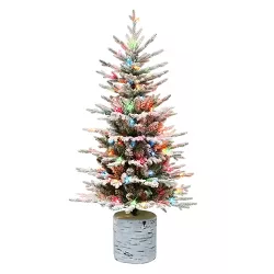 Puleo 4.5' Pre-Lit Flocked Arctic Fir Artificial Christmas Tree Multicolor Lights