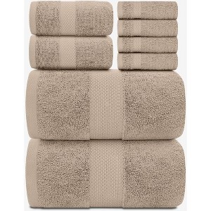 White Classic Luxury 100% Cotton 8 Piece Towel Set - 4x Washcloths, 2x Hand, and 2x Bath Towels - 1 of 4