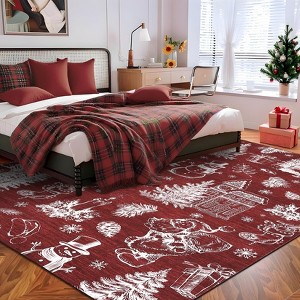 Christmas Tree Area Rugs, Non-Slip Machine Washable Holiday Carpet for Kitchen Hallway - 1 of 4