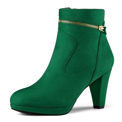 Allegra K Women's Slip-on Zip Round Toe Heel Ankle Boots