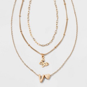 Girls' Initial with Choker and Layered Necklace Set - art class™ Gold - 1 of 3