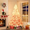 COZONY Pre-Lit Snow Flocked Christmas Tree, Hinged Artificial Xmas Tree with Realistic Branch Tips & Metal Stand, Pink Gradient White Decoration - 4 of 4