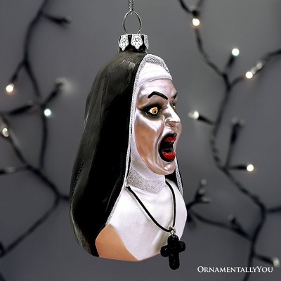Spooky Nun Themed Glass Halloween Hanging Ornament