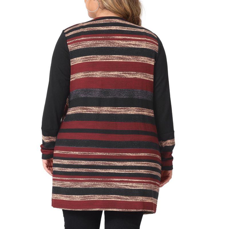 Agnes Orinda Women's Plus Size Long Open Front Striped Sweater Knit Cardigans, 4 of 6