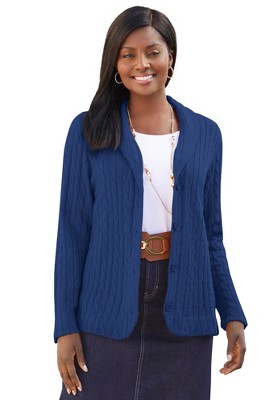 Jessica London Women’s Plus Size Cable Blazer Sweater, 18/20 - Evening ...