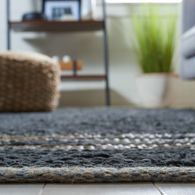 Chic Blue and Beige Handwoven Leather 4' x 6' Area Rug