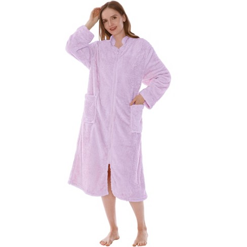 Women's Zip Up Fleece Robe, Soft Warm Plush Oversized Zipper