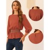 Allegra K Women's 3/4 Sleeve Round Neck Smocked Waist Peplum Blouse 2 Packs - 2 of 4