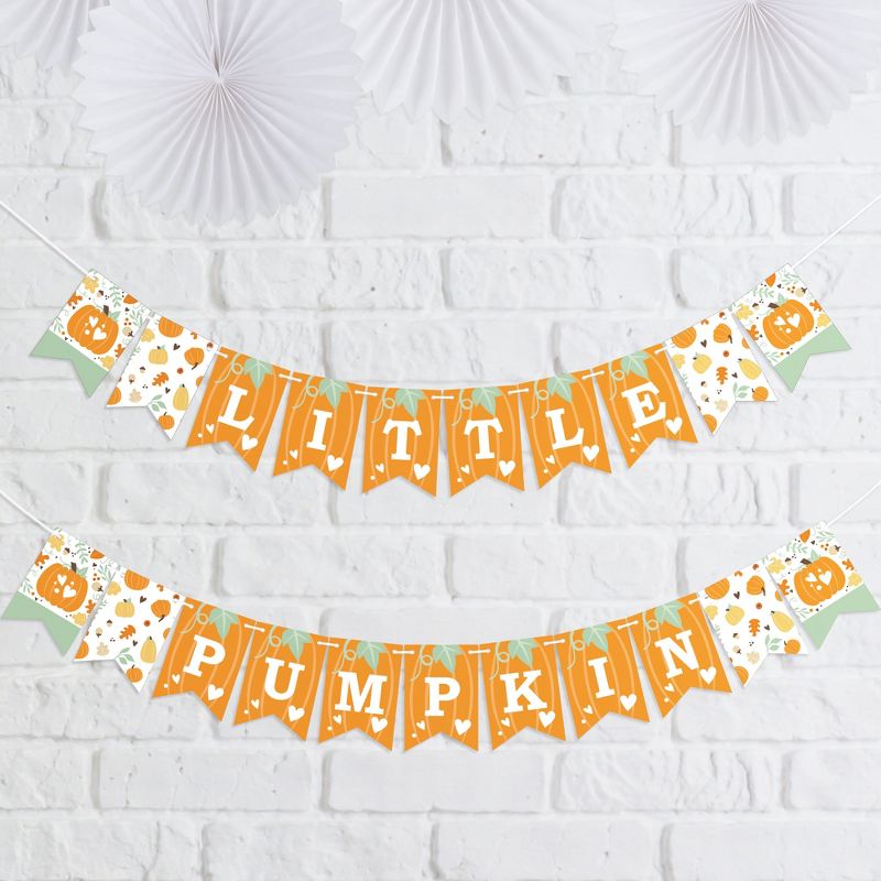 Big Dot of Happiness Little Pumpkin - Fall Birthday Party or Baby Shower Mini Pennant Banner, 1 of 8